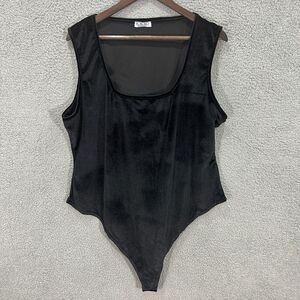 Rokoko Bodysuit Womens 2X 24 Black Velvet Sleeveless Square Neck Boho Whimsigoth